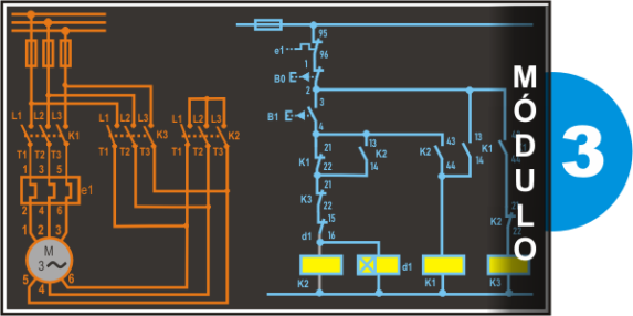 Diagrama elétrico Módulo três do curso de Comandos Elétricos.