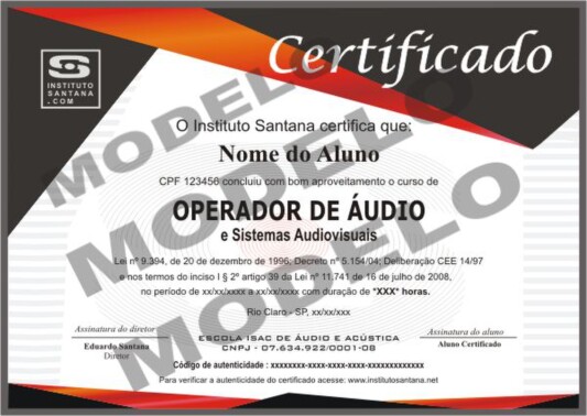 Modelo do certificado de operador de áudio